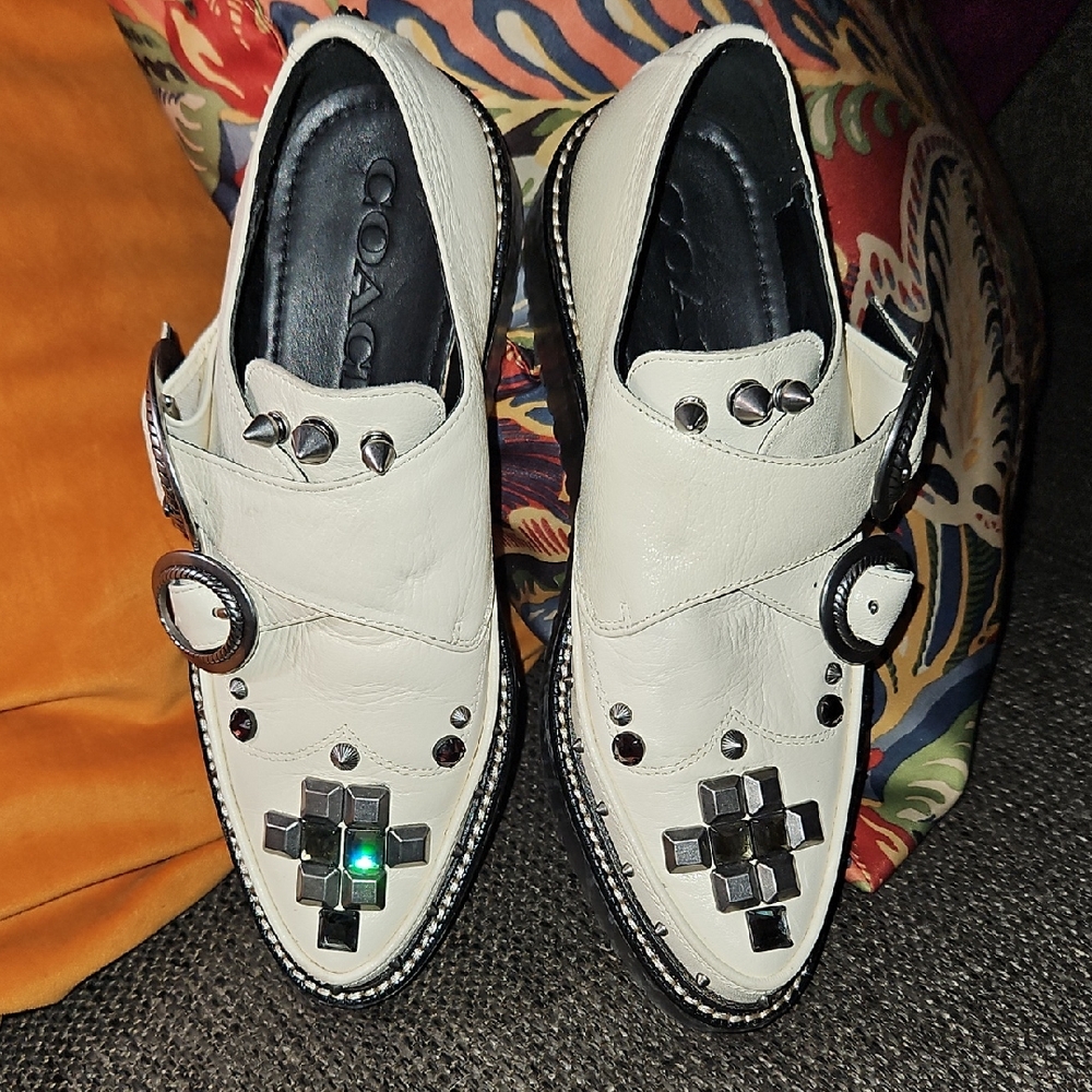 Coach White and Silver Studded Women's Loafers